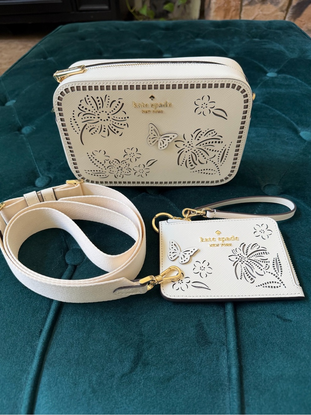Kate Spade Madison Perforated Floral and Butterfly Bag and Wristlet Set